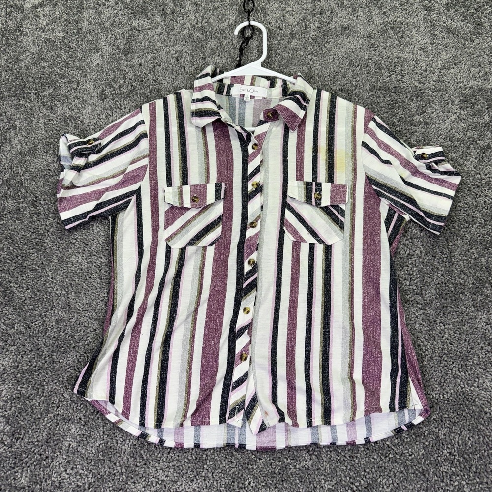 Eden & Olivia Shirt Womens Small Multicolor Striped Short Sleeve Button Pockets